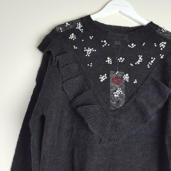 Wildfox | Embellished Pearl Knit Ruffle Sweater - Picture 6 of 7